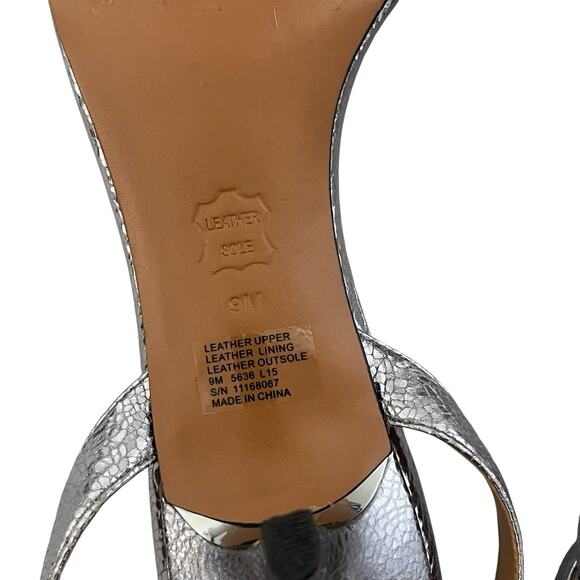 Tory Burch Elana Leather Sandals Kitten Heel Ankle strap Silver Sz 9 preppy chic - Picture 10 of 12